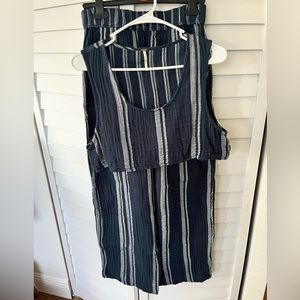 Free People Striped Linen Pants and Crop Matching Set (Small)